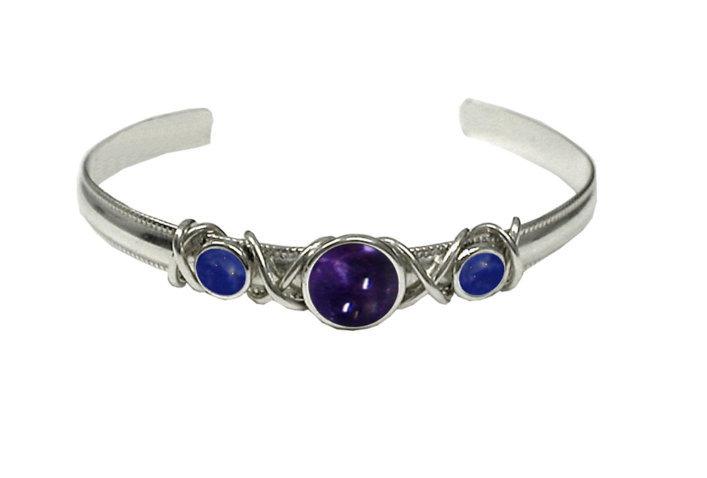 Sterling Silver Hand Made Cuff Bracelet With Iolite And Lapis Lazuli